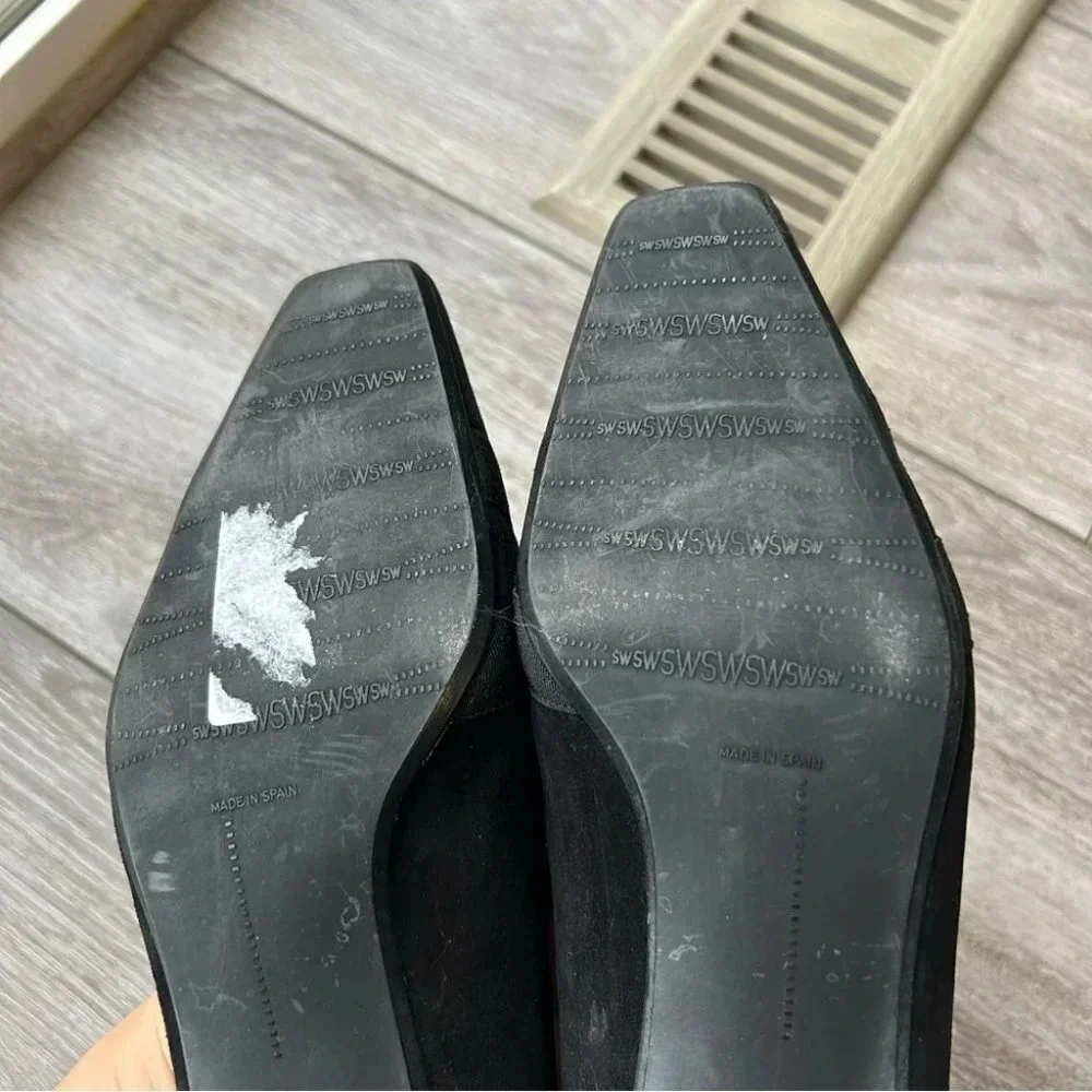 Stuart Weitzman Kitten  Heel Suede Leather Square Toe Pumps - Picture 14 of 15